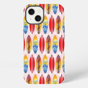 Retro surfboards Roze Hibiscus iPhone 13 Hoesje