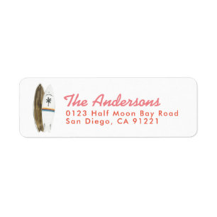 Retro Surfboards Roze Retouradreslabel Etiket