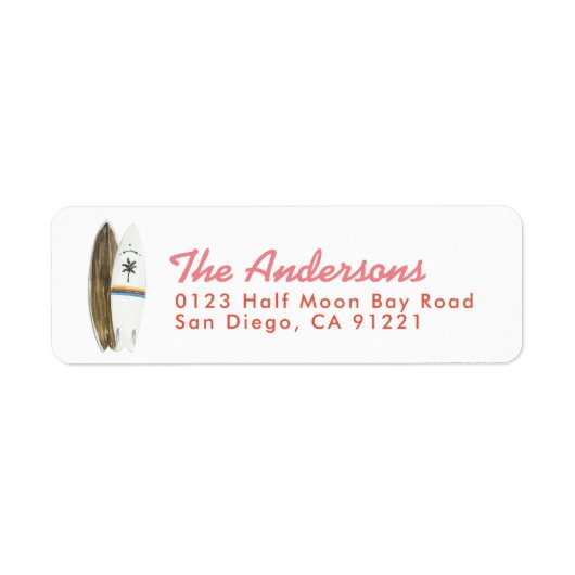 Retro Surfboards Roze Retouradreslabel Etiket (Voorkant)
