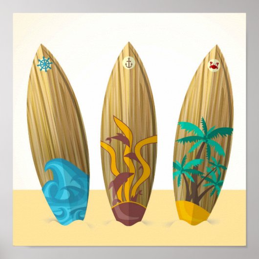 Retro Surfboards Sun Surf Sand Poster (Voorkant)