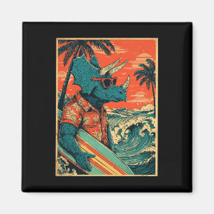 Retro surfen dinosaurus Hawaii zomer Triceratops S Magneet