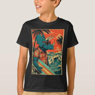 Retro surfen dinosaurus Hawaii zomer Triceratops S T-shirt