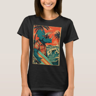 Retro surfen dinosaurus Hawaii zomer Triceratops S T-shirt