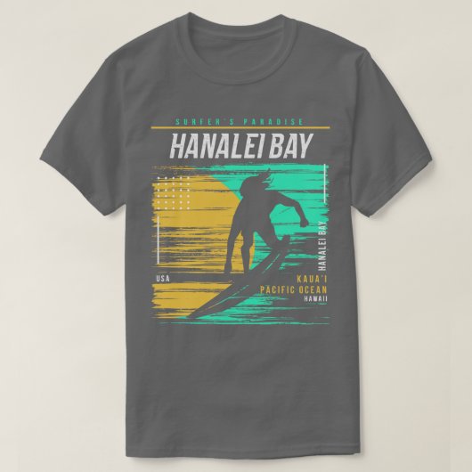 Retro Surfen Hanalei Bay Kauai Hawaii  Sur T-shirt (Design voorkant)