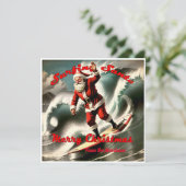 Retro Surfen Santa op een  Stijl Kerstmis Kaart (Staand voorkant)