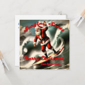 Retro Surfen Santa op een  Stijl Kerstmis Kaart (Voorkant / Achterkant in situ)