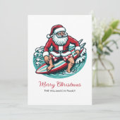 Retro Surfen Santa Tropical Vibes Feestdagenkaart (Staand voorkant)