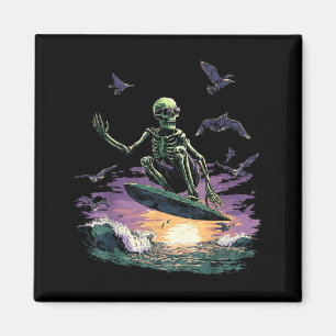 Retro surfen skeleton surfer rijdt golf Sunset Magneet
