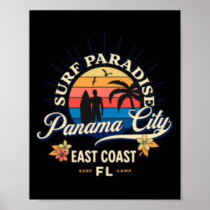 Retro surfen strand surfen kleding uit Panama City Poster
