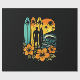 Retro surfen strand zonsondergang tropisch cadeaupapier