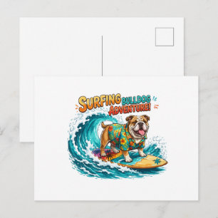 Retro Surfende Bulldog Avontuur - Vintage Strand Briefkaart