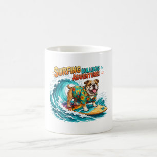 Retro Surfende Bulldog Avontuur - Vintage Strand Koffiemok