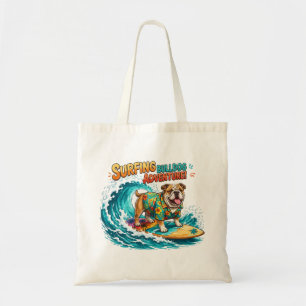 Retro Surfende Bulldog Avontuur - Vintage Strand Tote Bag
