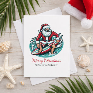 Retro Surfende Kerstman Tropische Sfeer Feestdagenkaart