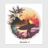 Retro Surfer 1 Sunset Beach Sticker (Vel)