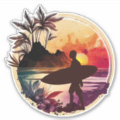Retro Surfer 1 Sunset Beach Sticker (Voorkant)