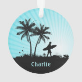 Retro Surfer, aangepaste naamsiernaam Ornament (achterkant)