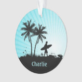 Retro Surfer, aangepaste naamsiernaam Ornament (voorkant)