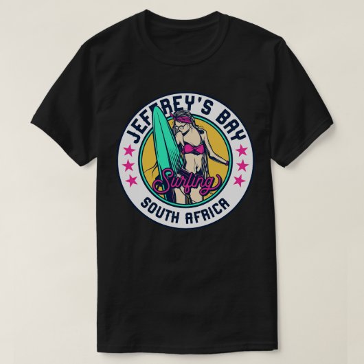 Retro Surfer Babe Badge Jeffreys Bay Zuid-Afrika T-shirt (Design voorkant)