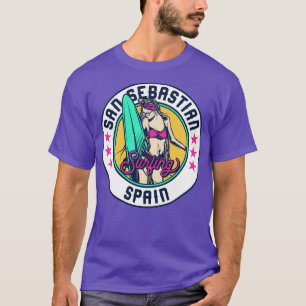 Retro Surfer Babe Badge San Sebastian Spanje T-shirt