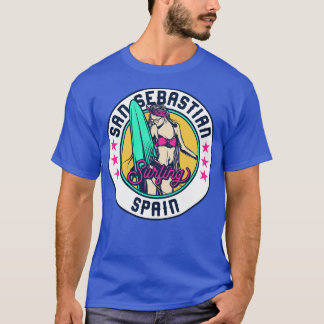 Retro Surfer Babe Badge San Sebastian Spanje T-shirt