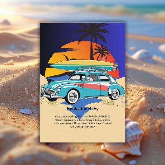 Retro Surfer Car Baby shower Informatiekaartje