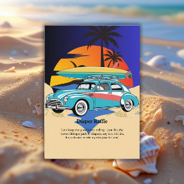 Retro Surfer Car Baby shower Informatiekaartje