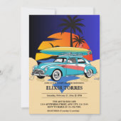 Retro Surfer Car Baby shower Kaart (Voorkant)