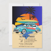 Retro Surfer Car Baby shower Kaart (Voorkant)