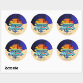 Retro Surfer Car Baby shower Ronde Sticker (Vel)