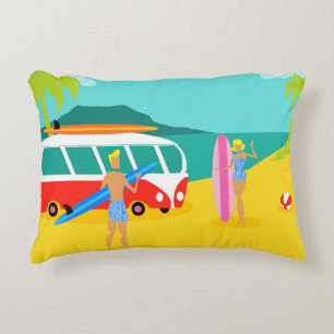 Retro Surfer Couple Accent Pillow Decoratief Kussen