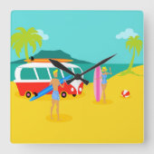 Retro surfer Couple Acrylwandklok Vierkante Klok (Voorkant)