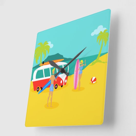 Retro surfer Couple Acrylwandklok Vierkante Klok (Hoek)