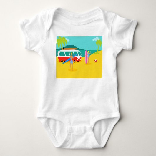 Retro Surfer Couple Baby Creeper Romper (Voorkant)