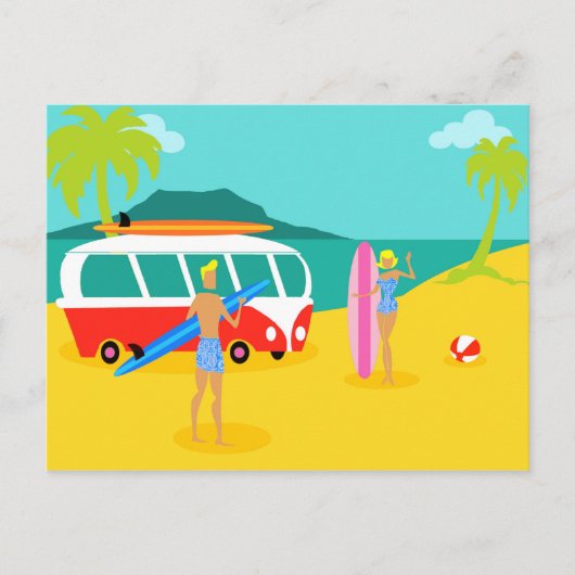 Retro Surfer Couple Briefkaart (Voorkant)