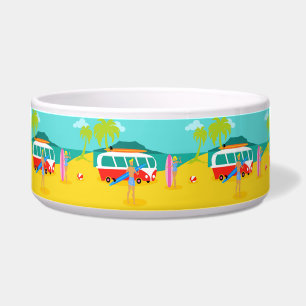 Retro Surfer Couple Ceramic Pet Bowl Voerbakje