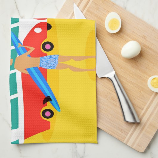 Retro Surfer Couple Kitchen Towel Theedoek (Quarter Fold)