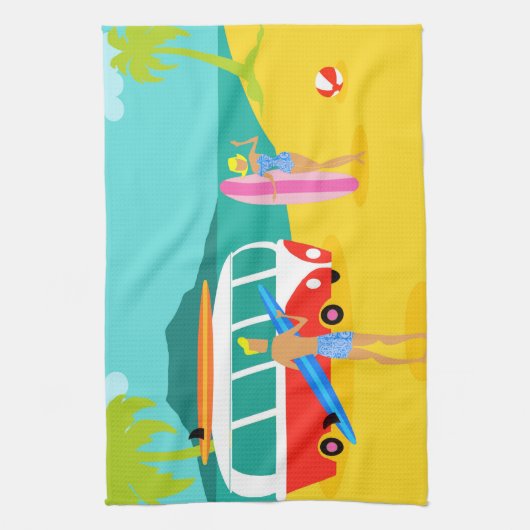 Retro Surfer Couple Kitchen Towel Theedoek (Verticaal)