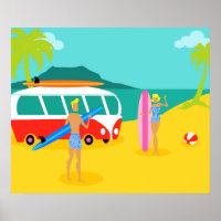 Retro Surfer Couple Poster