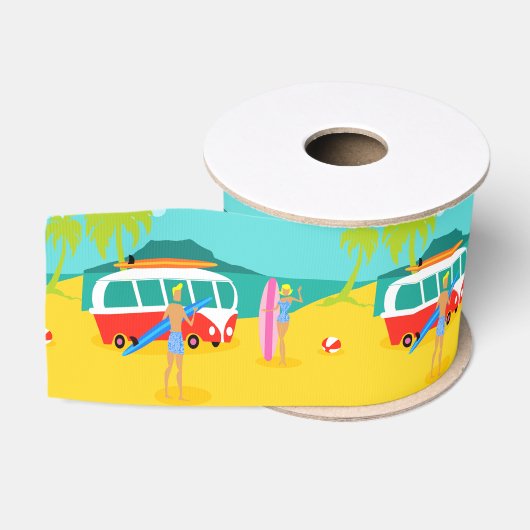Retro Surfer Couple Ribbon Grosgrain Lint (Spoel)