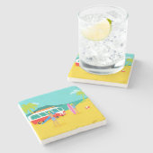 Retro Surfer Couple Stone Onderzetter (Zijkant)