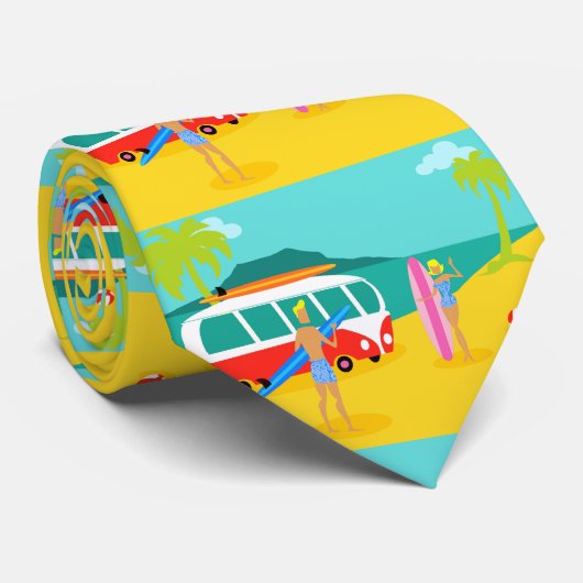Retro Surfer Couple Stropdas (Opgerold)