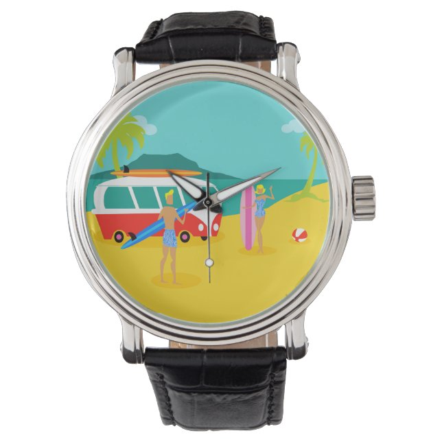 Retro Surfer Couple Watch Horloge (Voorkant)