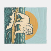 Retro Surfer Dog Blue Coastal Surfing Bulldog Art Fleece Deken (Voorkant (Horizontaal))