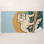 Retro Surfer Dog Blue Coastal Surfing Bulldog Art Strandlaken (Voorkant)