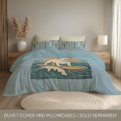 Retro Surfer Dog | Blue Surfing Bulldog Reversible Kussensloop