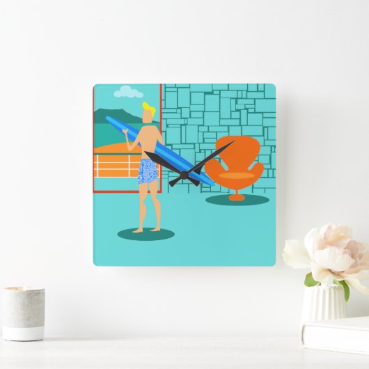 Retro Surfer Dude Acryl Wandklok (Huis)