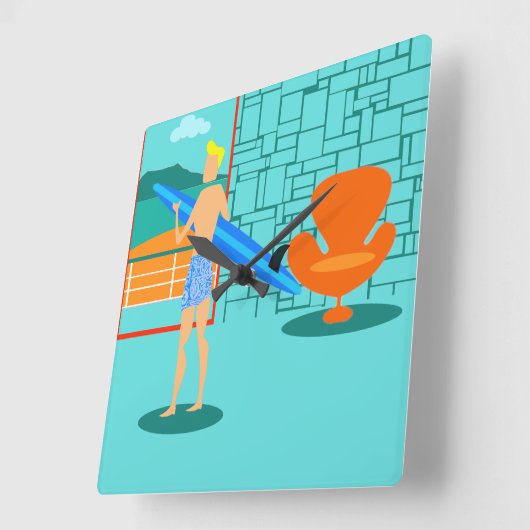 Retro Surfer Dude Acryl Wandklok (Hoek)