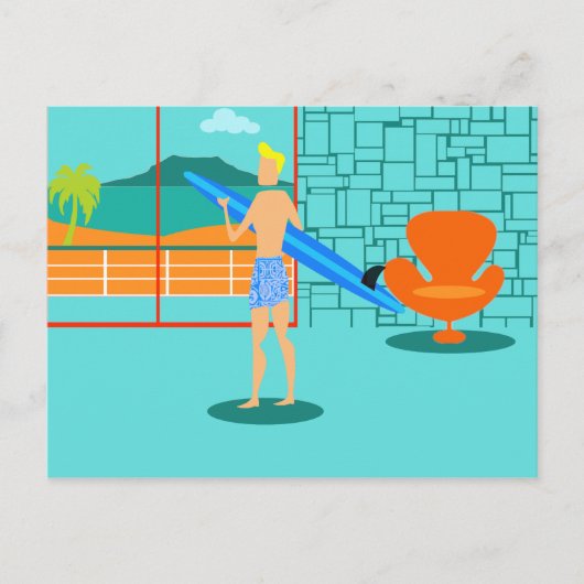 Retro Surfer Dude Briefkaart (Voorkant)