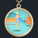 Retro Surfer Dude Ketting<br><div class="desc">Elke dag kan een dag op het strand zijn met dit Retro Surfer Dude Ketting. Het minimalistische kunstontwerp uit de jaren 60 heeft een blonde surfer die door de zon gekust is en klaar staat om een golf op te vangen. Onze fitte surfer kijkt uit op de oceaan door de...</div>